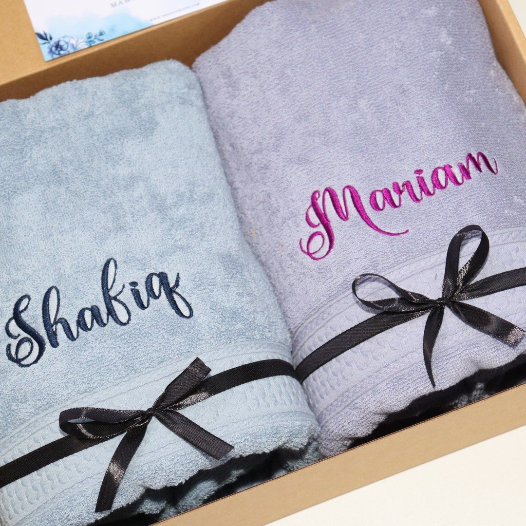 Embroidery Couple Bath Towel Customised Personalised Custom Name Furniture Home Living Bedding Towels on Carousell