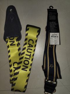 Guitar Strap Navy and Gold Striped Star & Caution Design