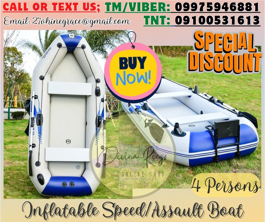 INFLATABLE RUBBER/RESCUE BOAT 4 PERSONS, Sports Equipment, Sports ...