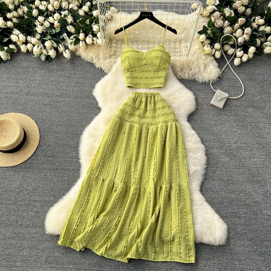 Lace top yellow skirt top