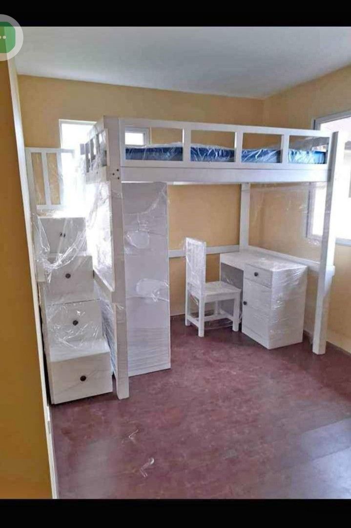 Loft bed with table chair and cabinet (Category: Bed Frames & Mattresses) located in Manila. Submitted by jovetph. (Listing ID 1314801919, Image 1). Description: LOFT BED single Pinewood at plywood MADE TO ORDER ✔101℅ Quality ✔Good For space savings ✔Open for Cuztomized in design/size❤ All sizes are available ✓accepted/Chair/table/kitchen cabinet are ❤ Free delivery at assemble Laguna cavite las pinas paranague other area additional fee service -