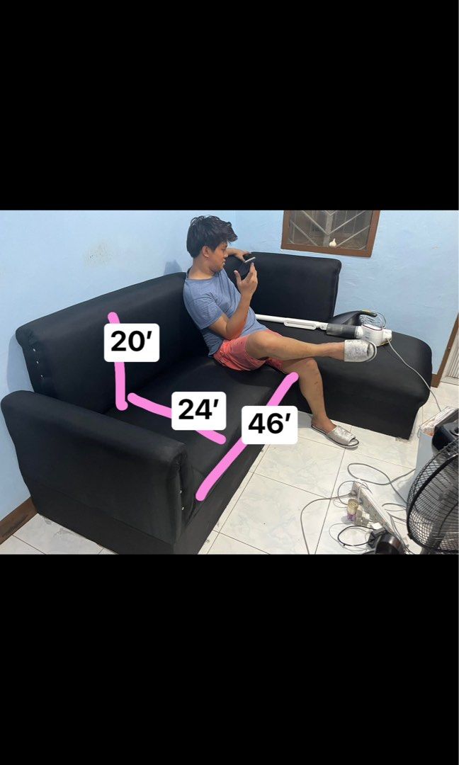 L-Shape Sofa (Customized) (Category: Sofas) located in Muntinlupa City. Submitted by hannahbou (Listing ID 1314767627, Image 3). Description: Open for nego Heavy Duty Gina Cloth Uratex Foam Customized Please see photo for the size Has minor flaws maliit na punit and cat scratch Needs cleaning and sofa cover **pwede din isang side lang po @2500 For Pick up,Lalamove of Transportify RFS: Bibili ng mas maliit na sofa Location: Tunasan, Muntinlupa Cit