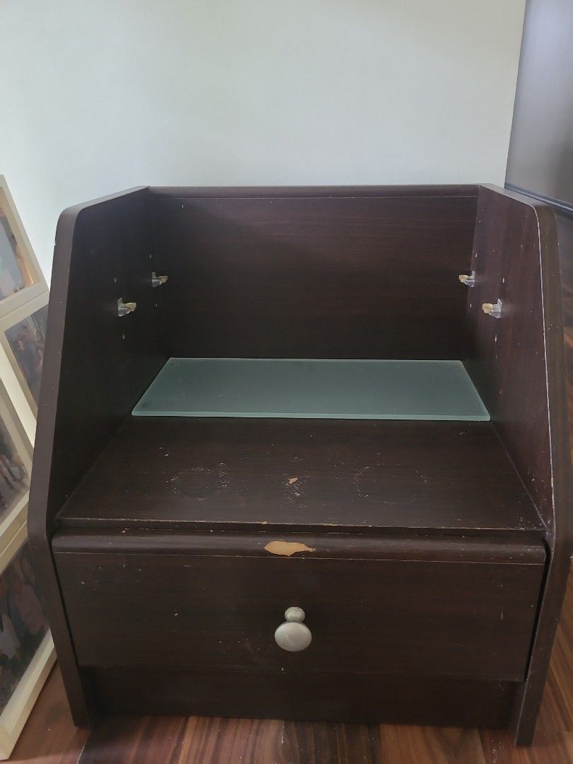 Night or bedside table (Category: Other Home Furniture) located in Paranaque City. Submitted by amymaddy (Listing ID 1314781387, Image 1). Description: 17.5 inches width X 19 inches height 15.5 inches depth glass has no cracks all original from Abenson Home.