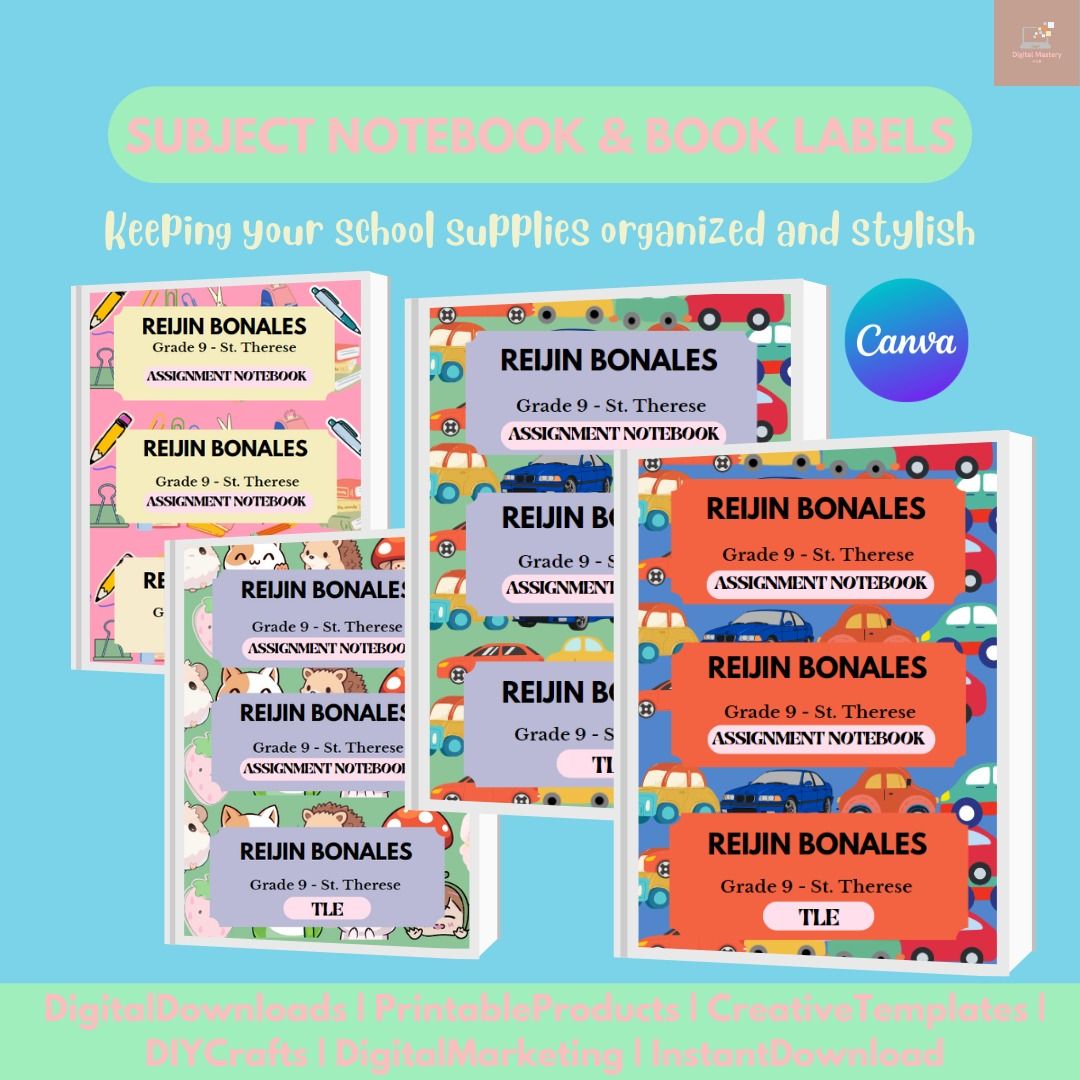 Notebook Name Label | Canva Notebook Label Template | Editable Label ...