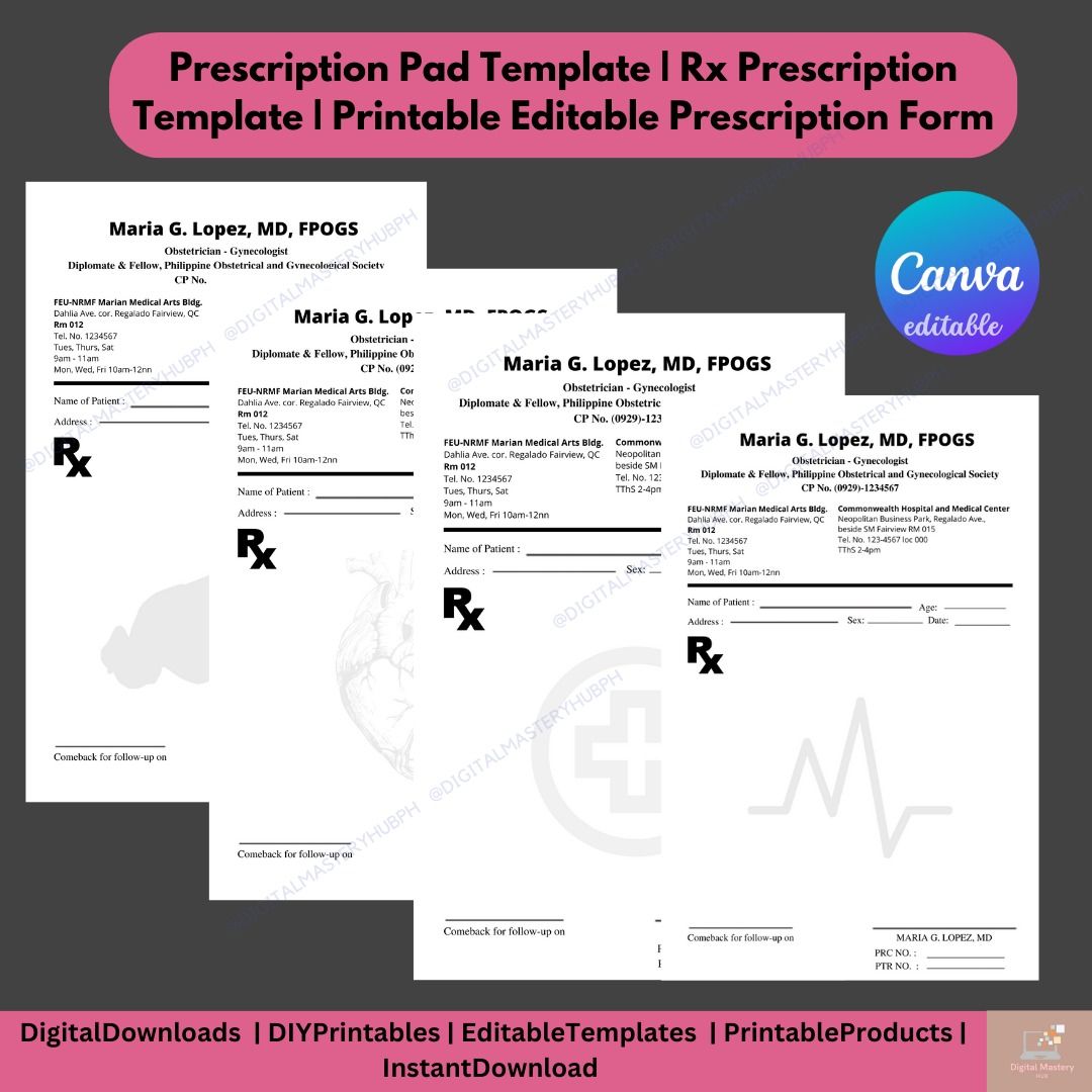 Prescription Pad Template | Rx Prescription Template | Printable ...