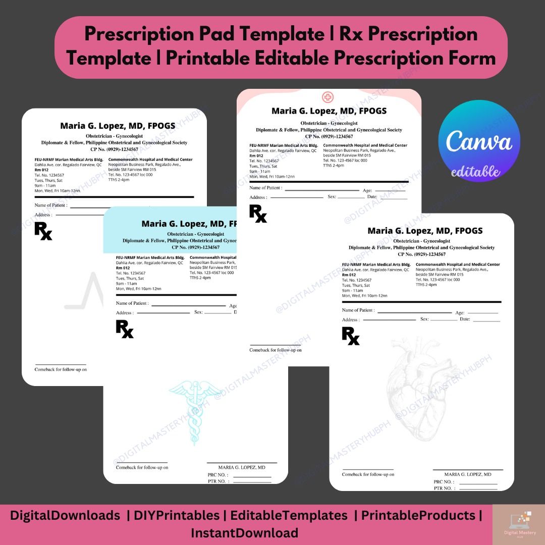 Prescription Pad Template | Rx Prescription Template | Printable ...