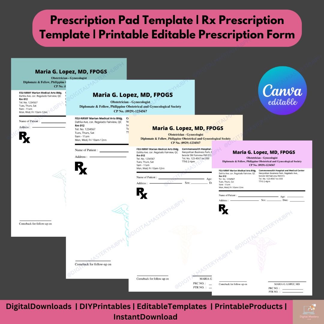 Prescription Pad Template | Rx Prescription Template | Printable ...