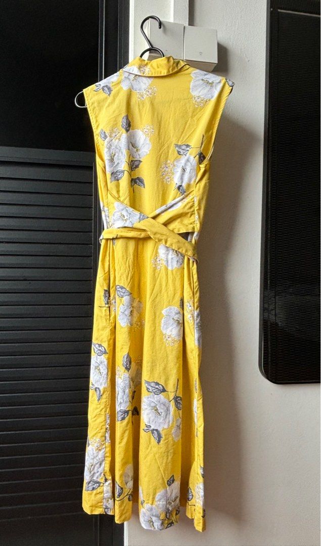 UK10 CATH KIDSTON wild poppies yellow poppies floral shirt dress bright colourful lightweight sleeveless midi A line flattering 38 medium similar to