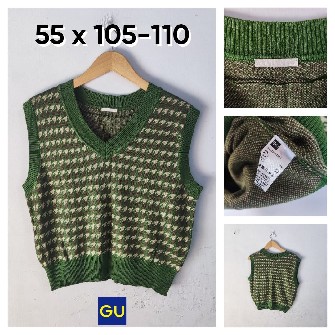 U NECK LEAF PATTERN KNIT VEST