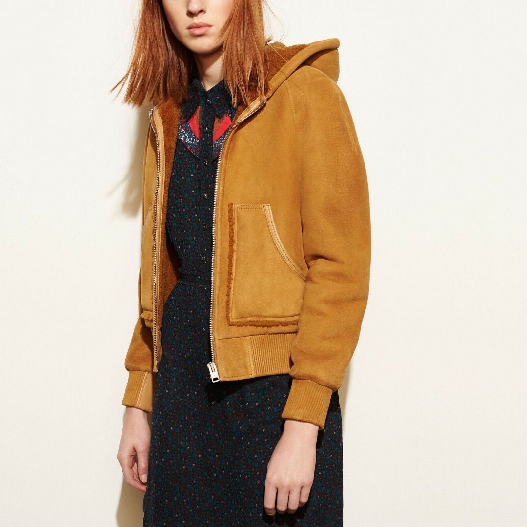 XXS Coach Suede Leather Shearling Hoodie Winter Jacket Size 00 Petite or Kids Women s Fashion Coats Jackets and Outerwear on Carousell