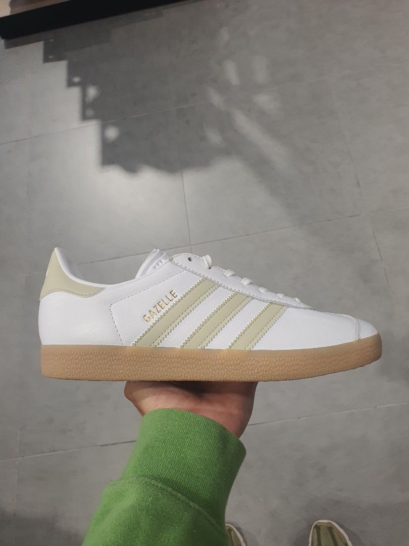 adidas gazelle silver green womens Adidas x Foot Industry Unisex Gazelle Indoor Cream White Low Top Sneakers