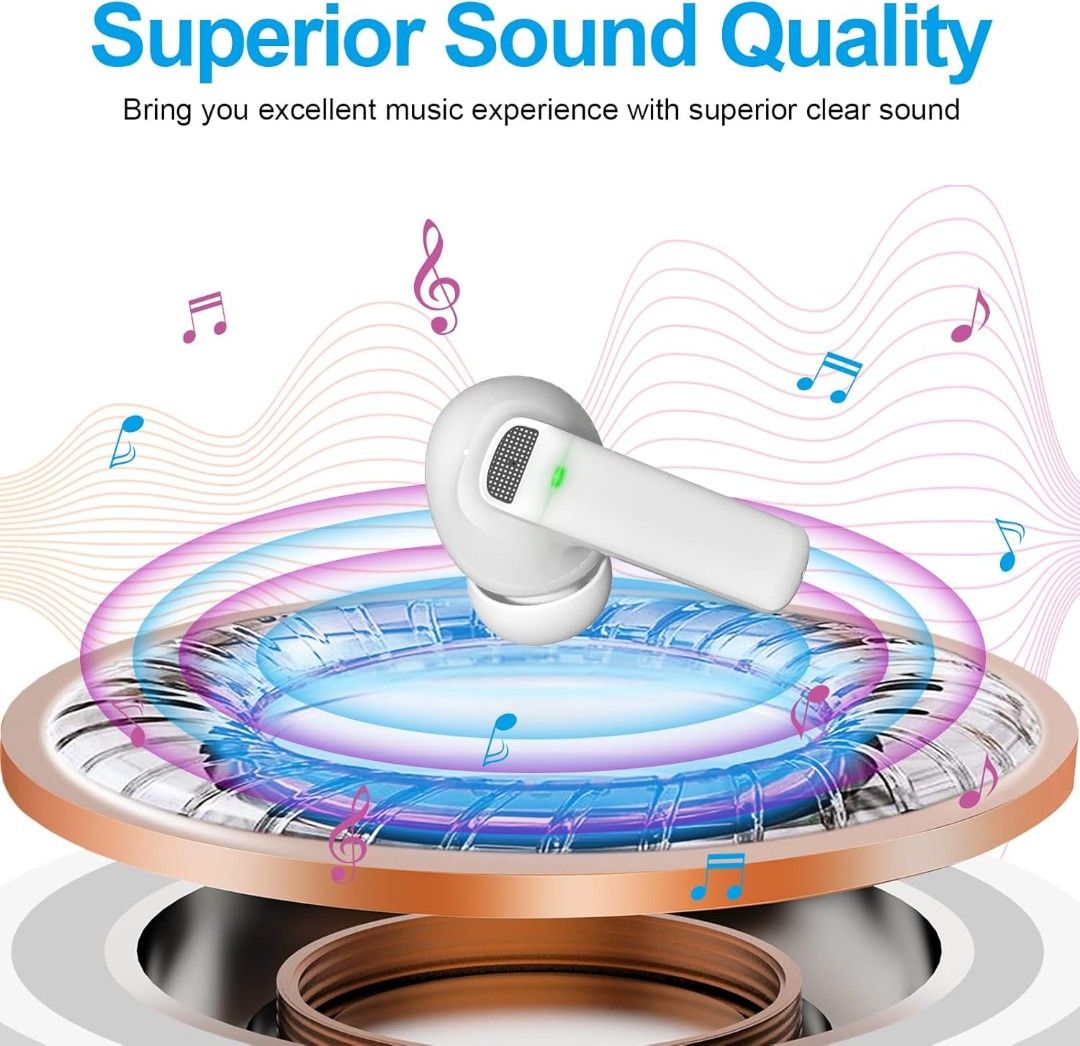 bakibo Wireless Earbuds Bluetooth 5.2 ANC Active Noise Cancelling Earphones 4 Mics Deep Bass IPX7 Waterproof 40H Playtime Smart Touch USB C