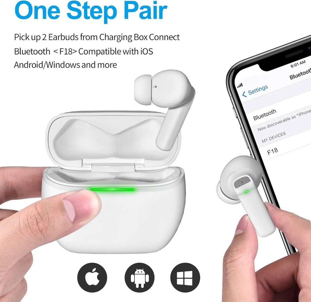 bakibo Wireless Earbuds Bluetooth 5.2 ANC Active Noise Cancelling Earphones 4 Mics Deep Bass IPX7 Waterproof 40H Playtime Smart Touch USB C
