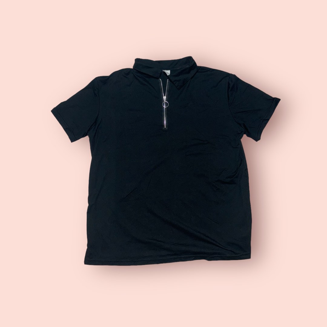 Black Collar Top with Ring Zipper Women s Fashion Tops Blouses on Carousell