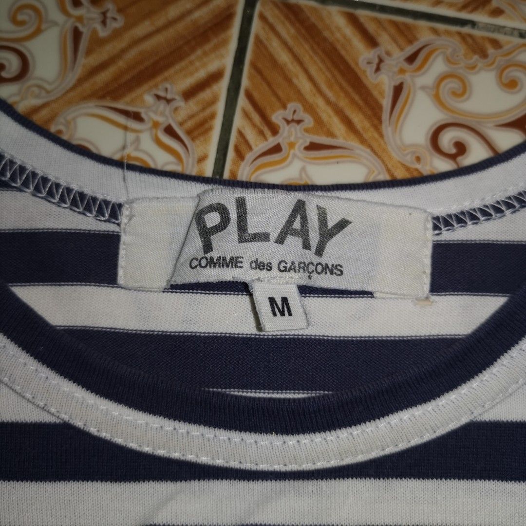 Comme des Garcons CDG Striped Longsleeve Space Blue White Medium Womens L22 x W17 Women s Fashion Tops Others Tops on Carousell