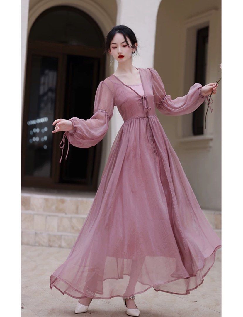 Long flowy pink dress clearance