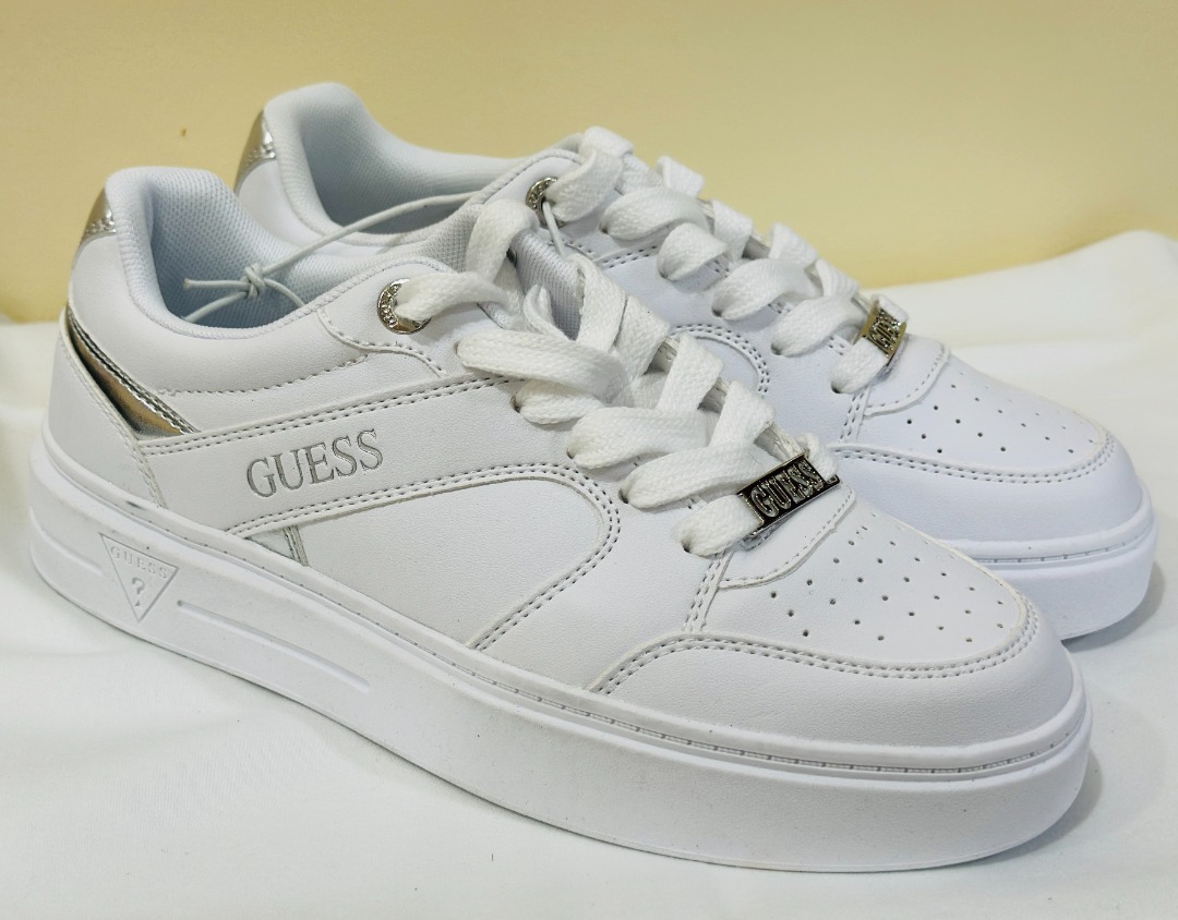 Guess white leather shoes sales