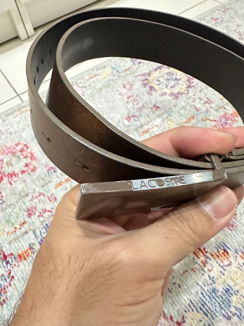 Lacoste Metal Buckle Brown Leather Belt Size 32in 38in Men s Fashion Watches Accessories Belts on Carousell