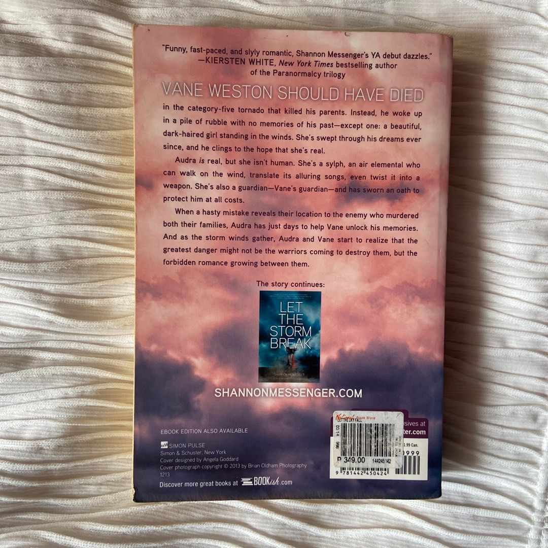 Let the Sky Fall (Sky Fall #1) by Shannon Messenger (Category: Storybooks) located in Manila. Submitted by auldlangsyne (Listing ID 1315004778, Image 2). Description: Let the Sky Fall by Shannon Messenger Book #1 of Sky Fall Paperback Original Price: Php 349 Reselling Price: Php 250 Like New Condition (only read once, has minimal creasing on edges) MOP: Gcash or Bank Transfer only MOD: Lalamove, JnT, or LBC (Buyer will shoulder Shipping Fee) Desc