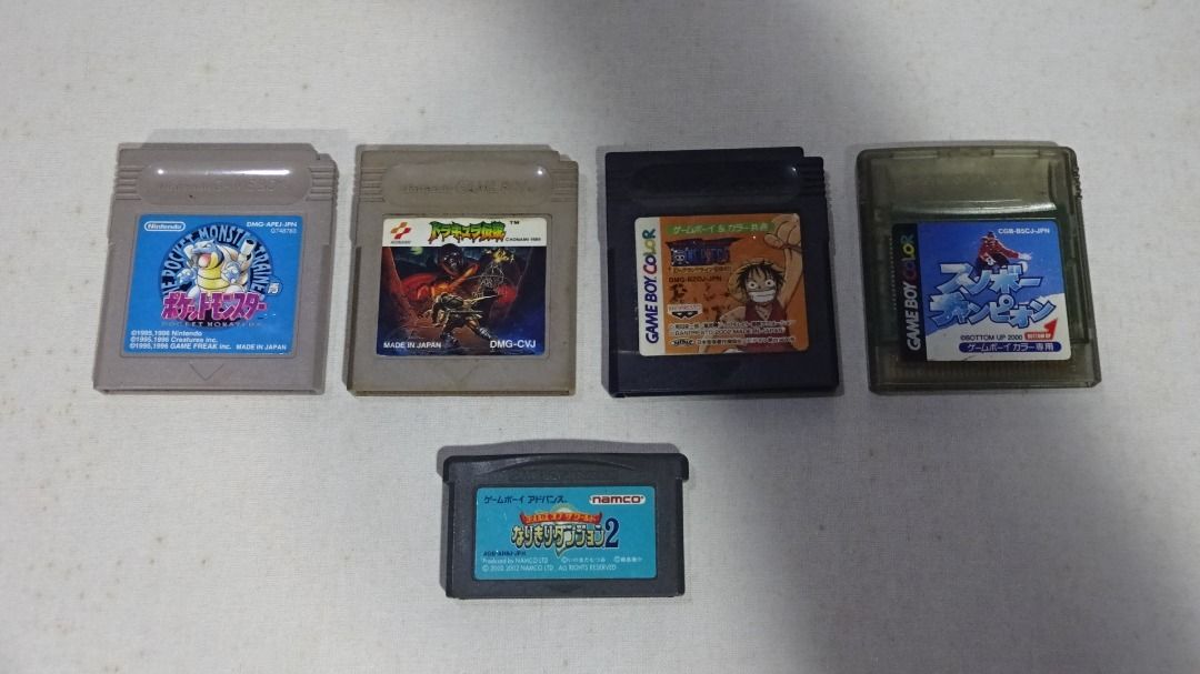 Nintendo Gameboy Mix Games (Category: Nintendo) located in Paranaque City. Submitted by kutoi.ancheta (Listing ID 1315059590, Image 1). Description: Nintendo Pocket Monsters Gameboy Rom Blue - ₱2000 Dracula Densetsu Castlevania KONAMI Nintendo Gameboy Rom - ₱1000 One Piece: Maboroshi no Grand Line－Game Boy Color - ₱700 Snowboard Champion Game Boy Color - ₱2000 Tales of the World Gameboy Advance - ₱1000 condition: untested! compatibility is buyer'