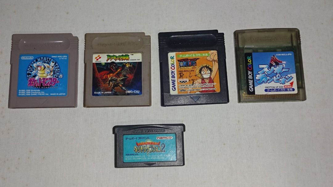 Nintendo Gameboy Mix Games (Category: Nintendo) located in Paranaque City. Submitted by kutoi.ancheta (Listing ID 1315059590, Image 2). Description: Nintendo Pocket Monsters Gameboy Rom Blue - ₱2000 Dracula Densetsu Castlevania KONAMI Nintendo Gameboy Rom - ₱1000 One Piece: Maboroshi no Grand Line－Game Boy Color - ₱700 Snowboard Champion Game Boy Color - ₱2000 Tales of the World Gameboy Advance - ₱1000 condition: untested! compatibility is buyer'
