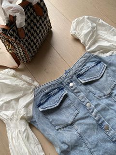 Princess puff sleeves denim one piece low cut dress 公主泡泡袖低胸牛仔連身裙64226037008899110