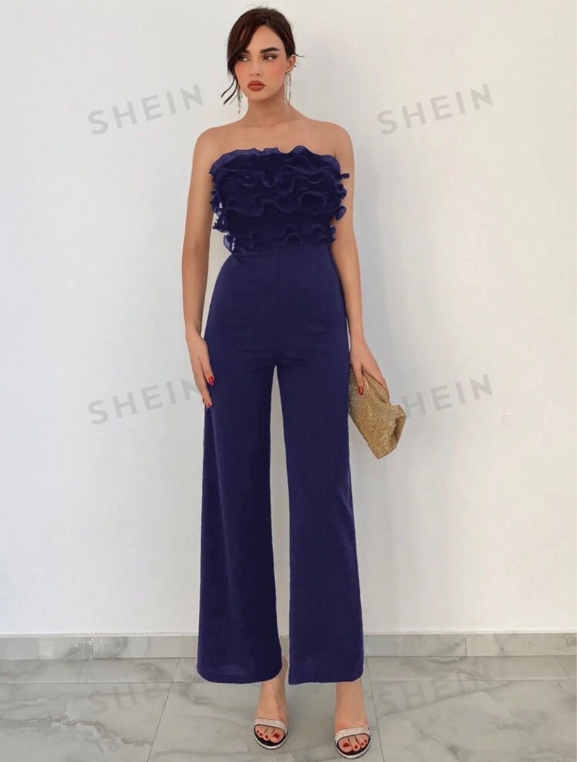 Royal Blue Sleeveless V-Neck Jumpsuit With A Drawstring Waist main image 1