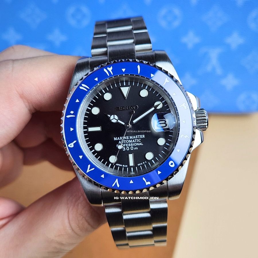Seiko Submariner Black Blue Arabic Bezel Automatic