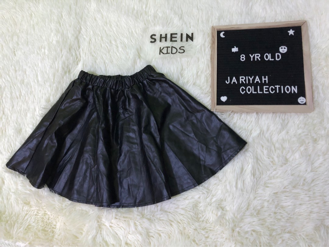 SHEIN KIDS BLACK LEATHER SKIRT FOR 8Y
