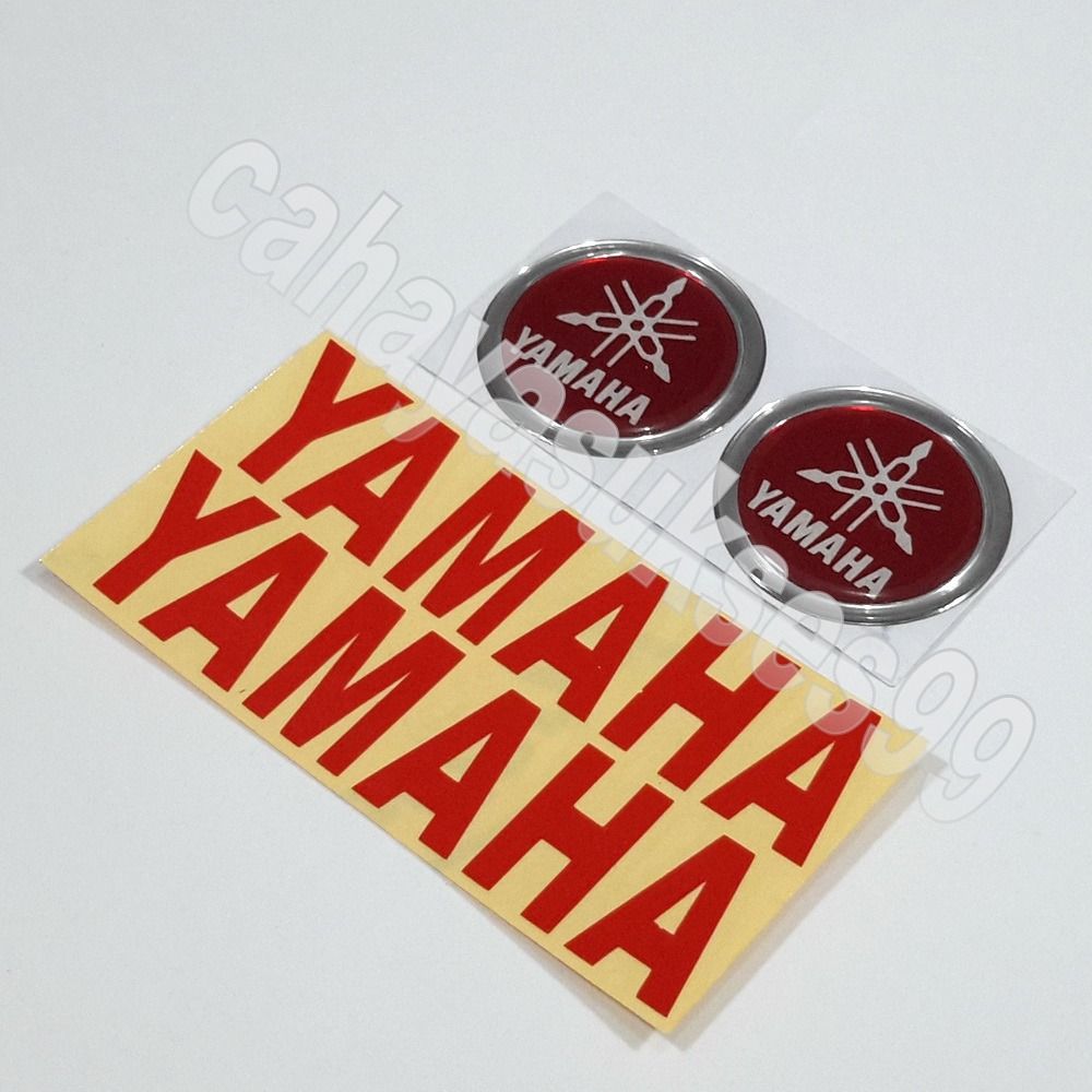 Sticker Timbul YAMAHA Bulat Sticker Label Emblem Motor Merah Silver ...
