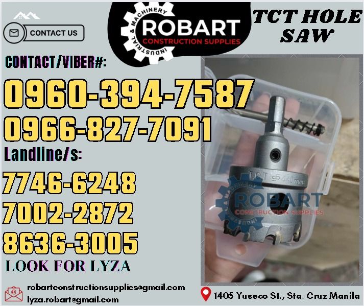 TCT Hole Saw (Category: Construction Tools & Equipment) located in Manila. Submitted by lyzarobart11 (Listing ID 1314985547, Image 1). Description: TCT Hole Saw Size: 44mm Brand: Powercraft 𝑹𝑶𝑩𝑨𝑹𝑻 𝑪𝑶𝑵𝑺𝑻𝑹𝑼𝑪𝑻𝑰𝑶𝑵 𝑺𝑼𝑷𝑷𝑳𝑰𝑬𝑺 𝒪𝒻𝒻𝒾𝒸𝑒 𝒜𝒹𝒹𝓇𝑒𝓈𝓈: 𝟣𝟦𝟢𝟧 𝒴𝓊𝓈𝑒𝒸𝑜 𝒮𝓉. 𝒮𝓉𝒶 𝒞𝓇𝓊𝓏 𝑀𝒶𝓃𝒾𝓁𝒶 ꜱᴇɴᴅ ᴜꜱ ᴍᴇꜱꜱᴀɢᴇ ꜰᴏʀ ɪɴQᴜɪʀɪᴇꜱ ‼️ ‼️ ɢʟᴏʙᴇ: (0966-827-7091) ꜱᴍʀᴛ - (0960-394-7587) ᴠɪʙʀ - (0960-394-7587) ʟᴀɴᴅʟɪɴᴇ: (863