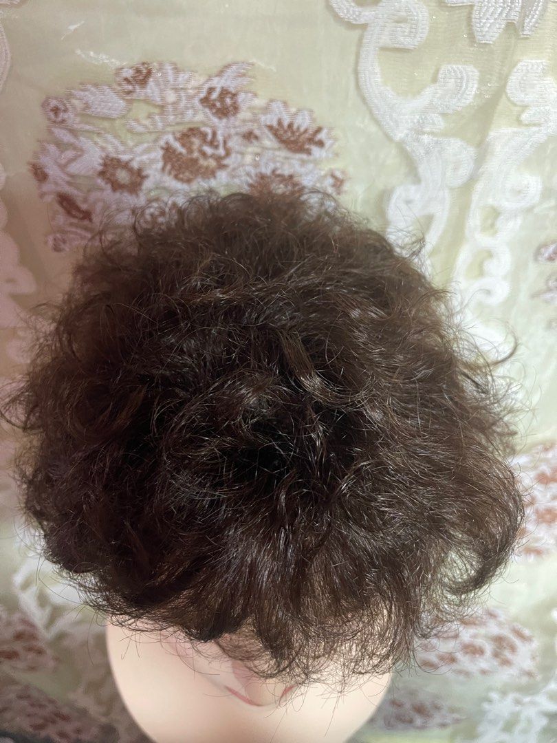 Toupee wig for men (Category: Hair) located in Catbalogan. Submitted by macprelovedstuffs (Listing ID 1315040233, Image 2). Description: Toupee wig (remy hair) Selling price: 499php w/ additional shipping fee Length: 3inches long from top to ends (layered ends) Hair type: remy human hair (silicon coated) Hair density: 100% Hair style: pixie barber cut Size:medium Hair color: chestnut brown Hair origins: brazilian human hair (dried natural curls) 