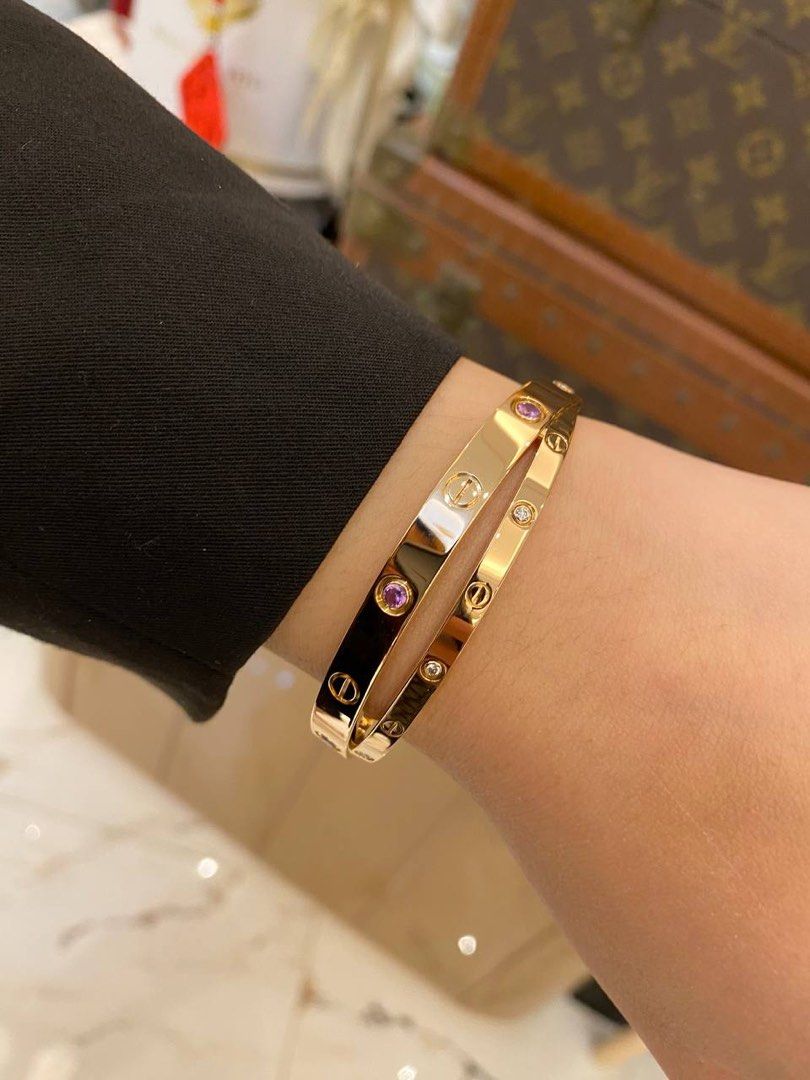 UNUSED CARTIER DOUBLE LOVE BRACELET SIZE 16 LIMITED EDITION DIAMONDS WITH PINK SAPPHIRES 18K 750 ROSE GOLD YEAR 2016 FULL SET Luxury Accessories on Carousell