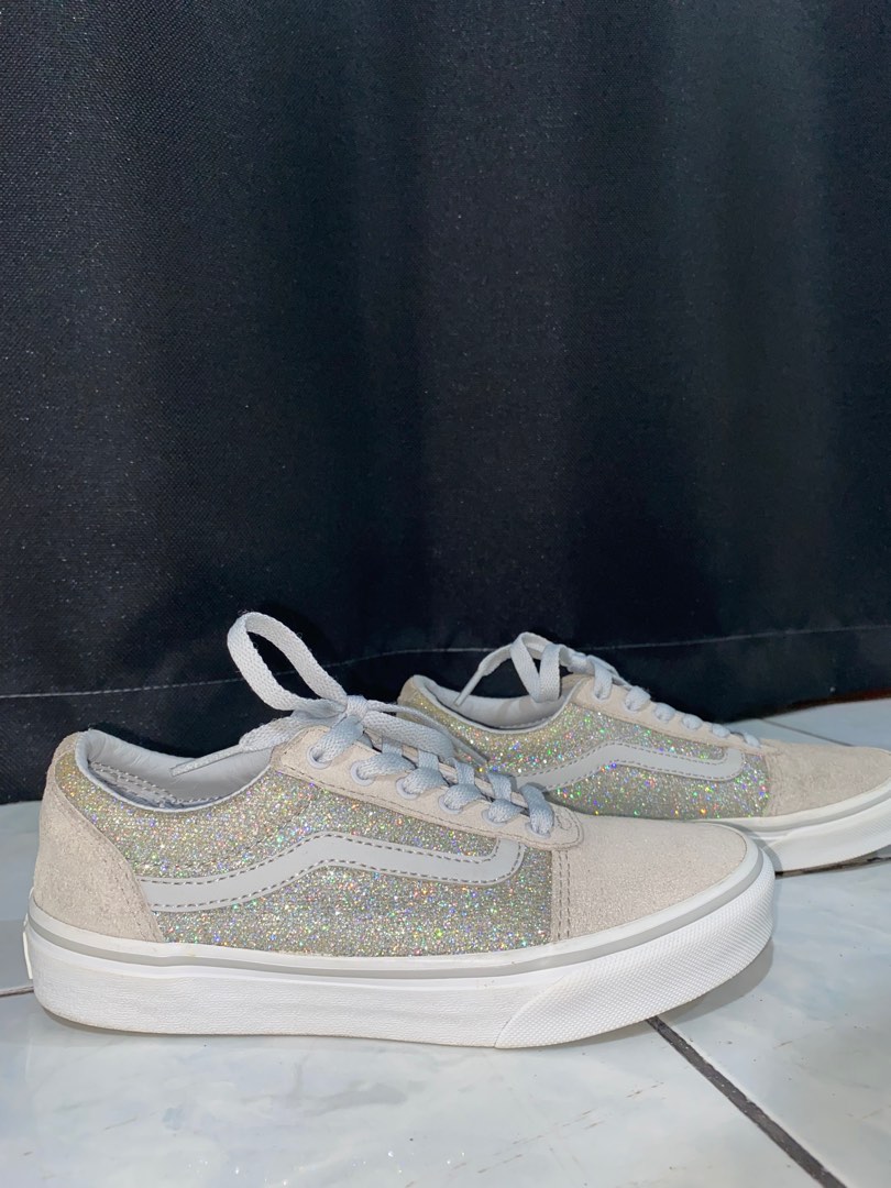 Kids silver glitter vans clearance