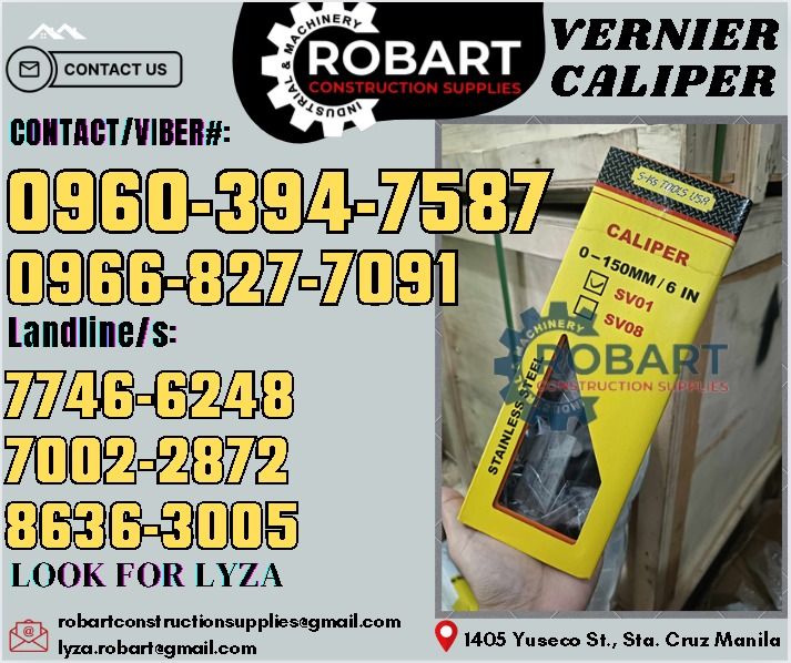 Vernier Caliper (Category: Construction Tools & Equipment) located in Manila. Submitted by lyzarobart11 (Listing ID 1314993202, Image 1). Description: Vernier Caliper Size: 6" Material: Stainless Brand: SKS USA 𝑹𝑶𝑩𝑨𝑹𝑻 𝑪𝑶𝑵𝑺𝑻𝑹𝑼𝑪𝑻𝑰𝑶𝑵 𝑺𝑼𝑷𝑷𝑳𝑰𝑬𝑺 𝒪𝒻𝒻𝒾𝒸𝑒 𝒜𝒹𝒹𝓇𝑒𝓈𝓈: 𝟣𝟦𝟢𝟧 𝒴𝓊𝓈𝑒𝒸𝑜 𝒮𝓉. 𝒮𝓉𝒶 𝒞𝓇𝓊𝓏 𝑀𝒶𝓃𝒾𝓁𝒶 ꜱᴇɴᴅ ᴜꜱ ᴍᴇꜱꜱᴀɢᴇ ꜰᴏʀ ɪɴQᴜɪʀɪᴇꜱ ‼️ ‼️ ɢʟᴏʙᴇ: (0966-827-7091) ꜱᴍʀᴛ - (0960-394-7587) ᴠɪʙʀ - (0960-394