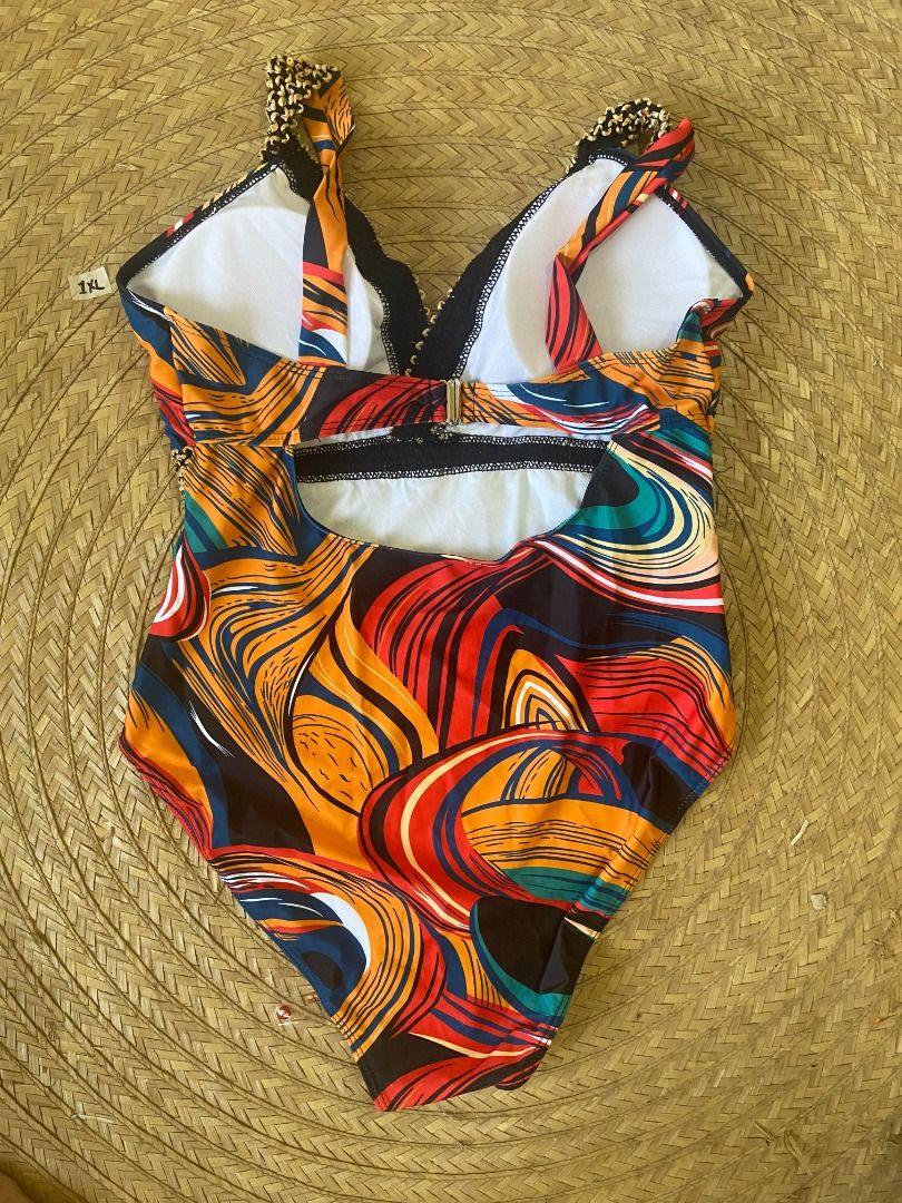 1xl shein plus size one piece swimsuit printed Women s Fashion Swimwear Bikinis Swimsuits on Carousell