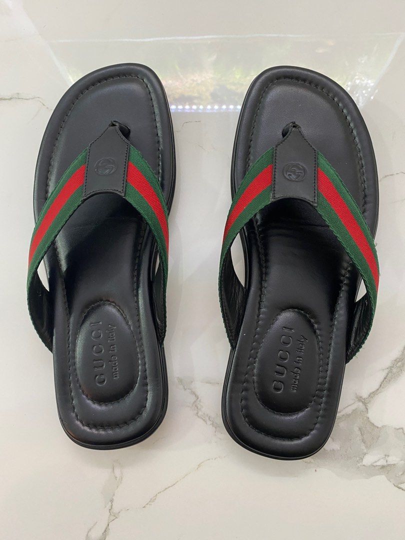 Authentic Gucci WEB AND LEATHER THONG SANDAL for Men size 8
