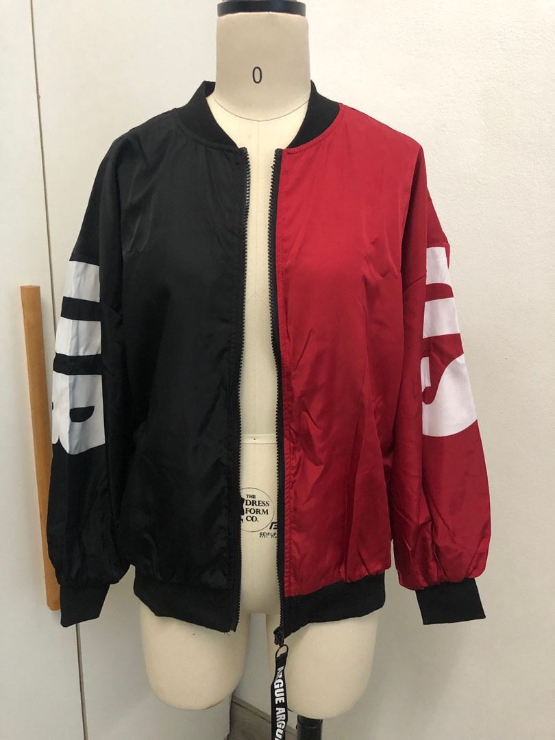 Bomber jacket half black half red Women s Fashion Coats Jackets and Outerwear on Carousell