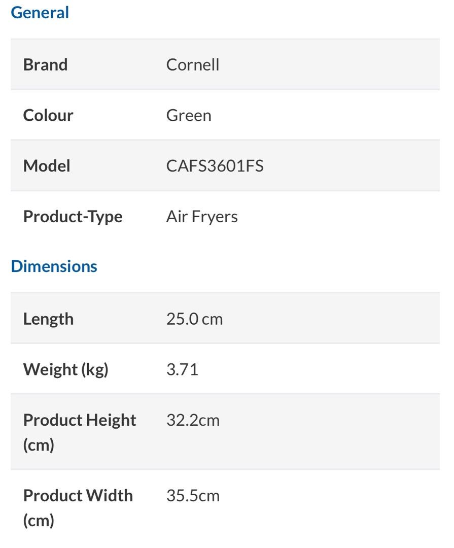 BRAND NEW : AIR FRYER - Cornell 3.5L Air Fryer (CAFS3601FS), TV & Home  Appliances, Kitchen Appliances, Fryers on Carousell