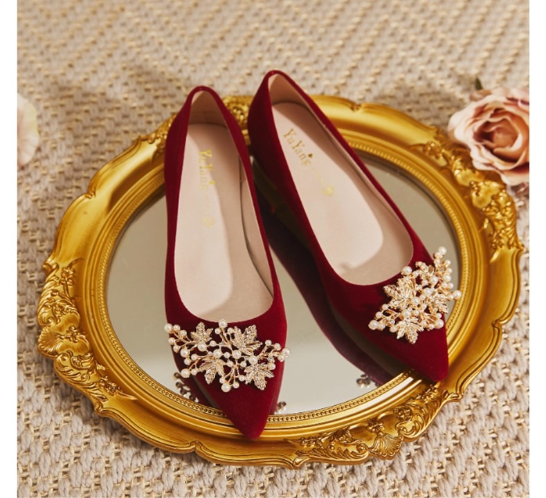 Bridal Wedding shoes crystal shoes women red pregnant bride fairy style wedding shoes Men s Fashion Footwear Dress shoes on Carousell