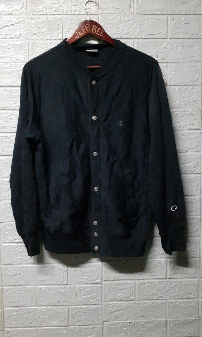 Champion reversqeave knitted jacket snap button Men s Fashion Coats Jackets and Outerwear on Carousell