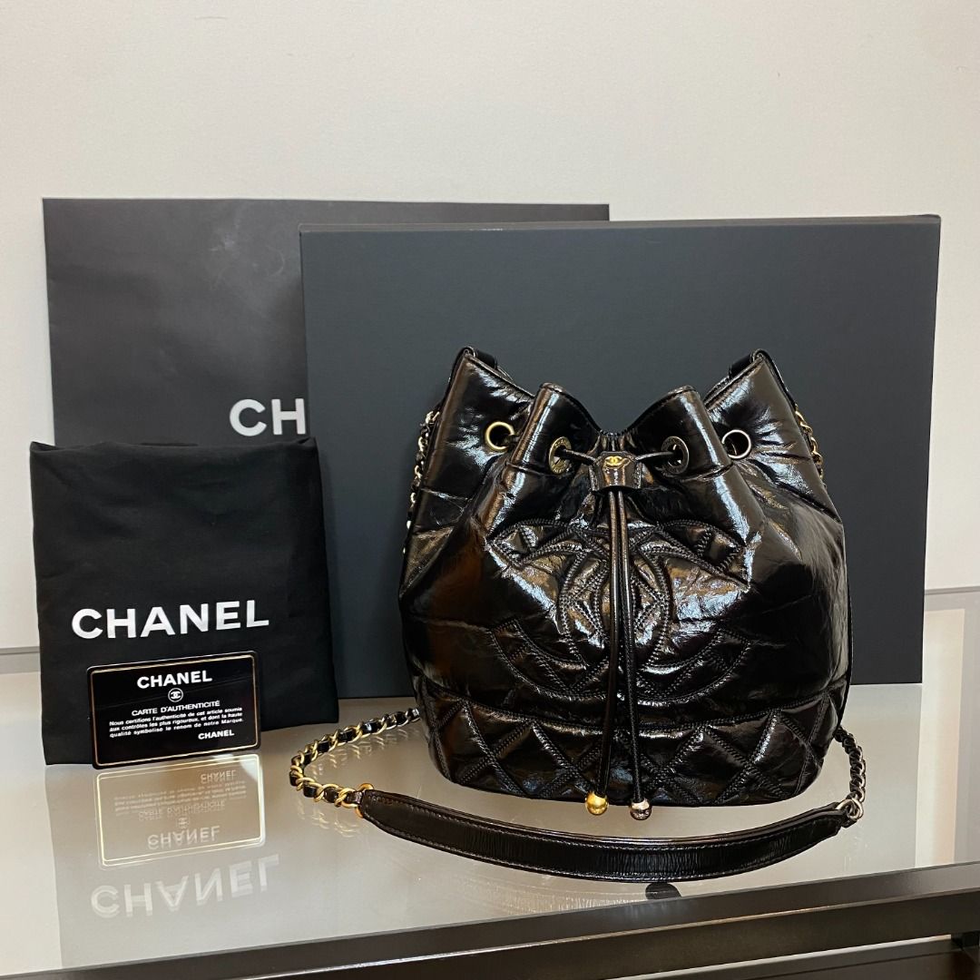 CHANEL CC Drawstring Mini Bucket Bag in Black Shiny Aged Calfskin Dual Tone Hardware 30 Series Year 2020 Luxury Bags Wallets on Carousell