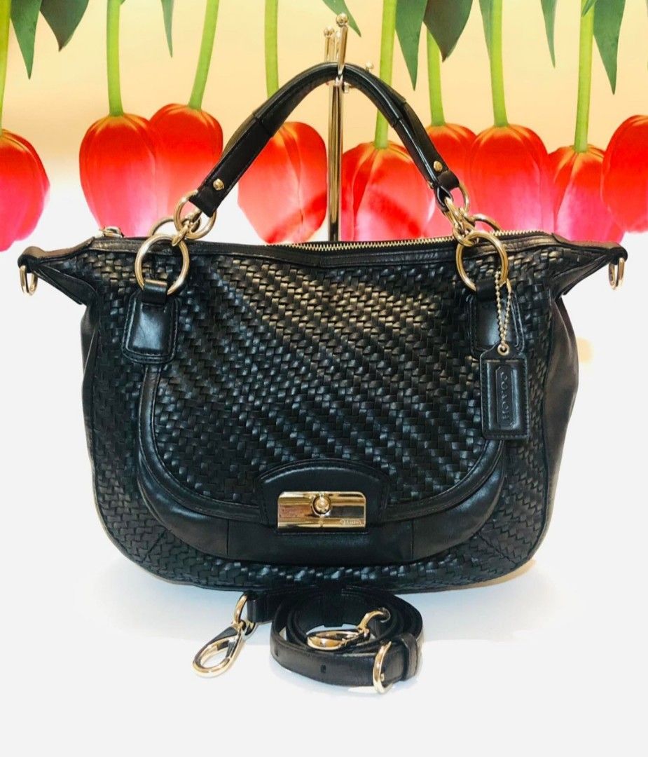 Coach Kristin Woven Leather Round Satchel Bag Women s Fashion Bags Wallets Cross body Bags on Carousell