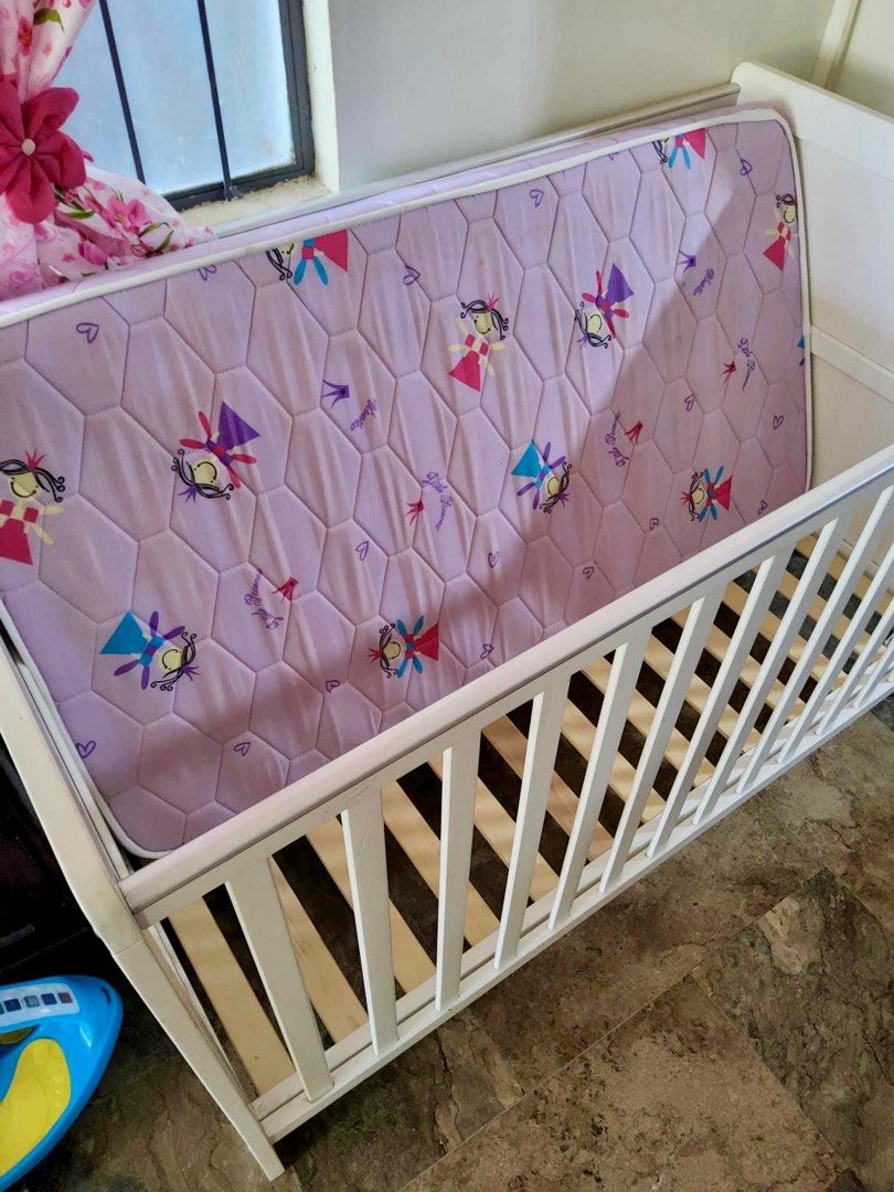Cuddlebug White Wooden Crib Uratex foam Babies Kids Baby Nursery Kids Furniture Cots Cribs on Carousell