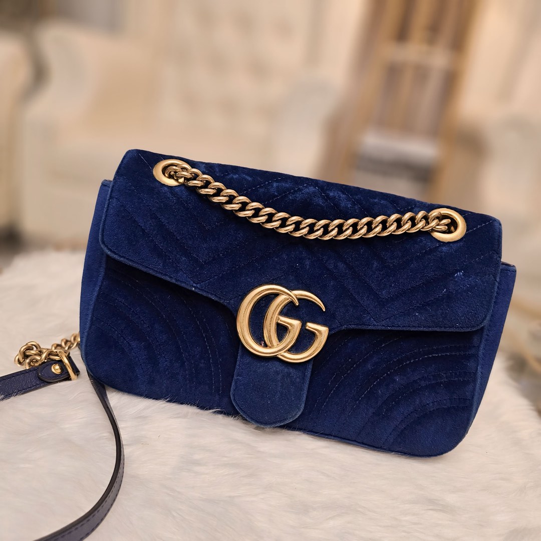 Gucci navy velvet bag discount