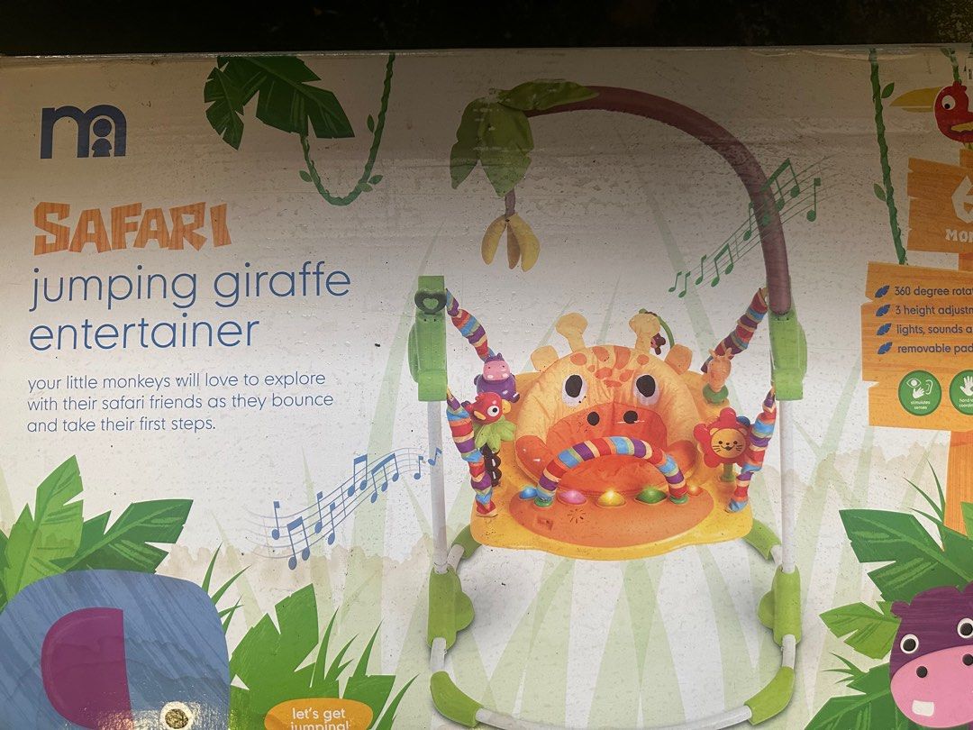 Jumping giraffe entertainer (Category: Infant Playtime) located in Valenzuela. Submitted by vjl21 (Listing ID 1315132627, Image 1). Description: Original price is 7,000 Used for 5 months Kept for a long time in a plastic bag .
