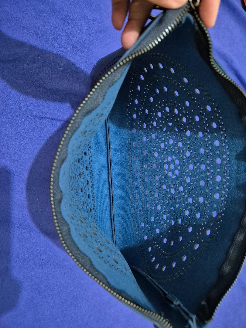 MIchaela Sling Bag (Category: Cross-body Bags) located in Pasig City. Submitted by zduran04 (Listing ID 1315262287, Image 2). Description: -Original Michaela Bag - Blue sling bag with long and short strap included -never used -measurement is in the picture -can be sling bag or pouch bag.