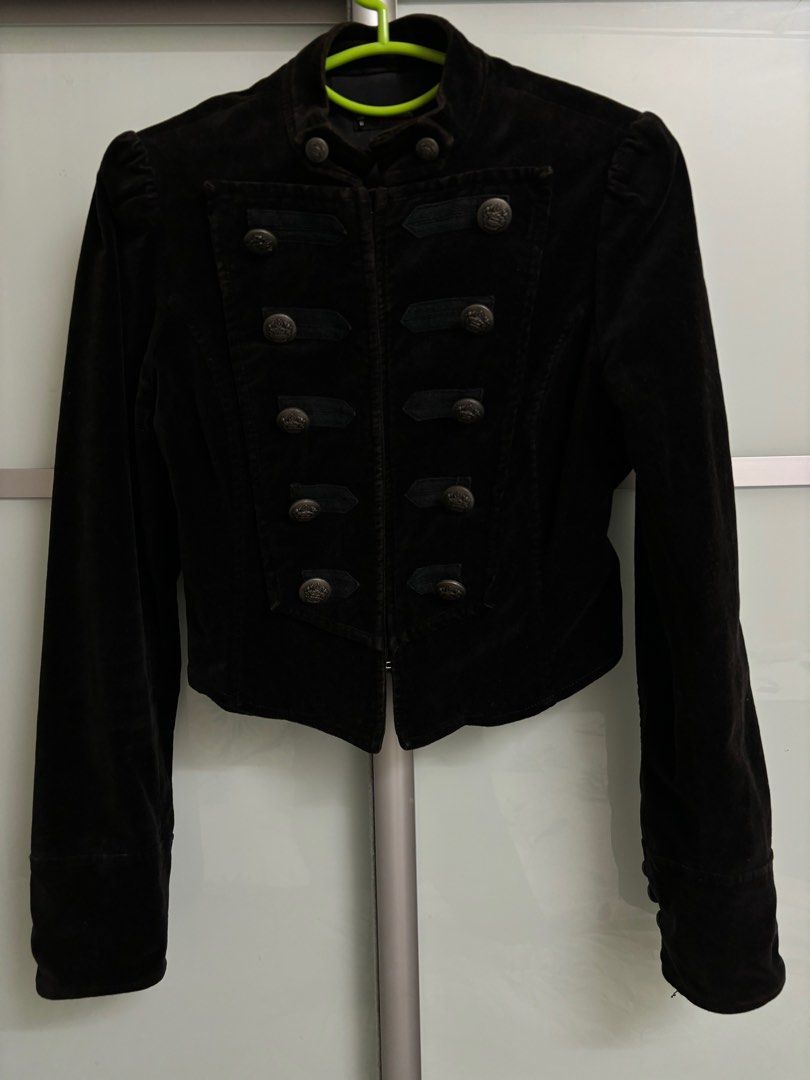 Miss Selfridge Petites Velvet Military Jacket in Black