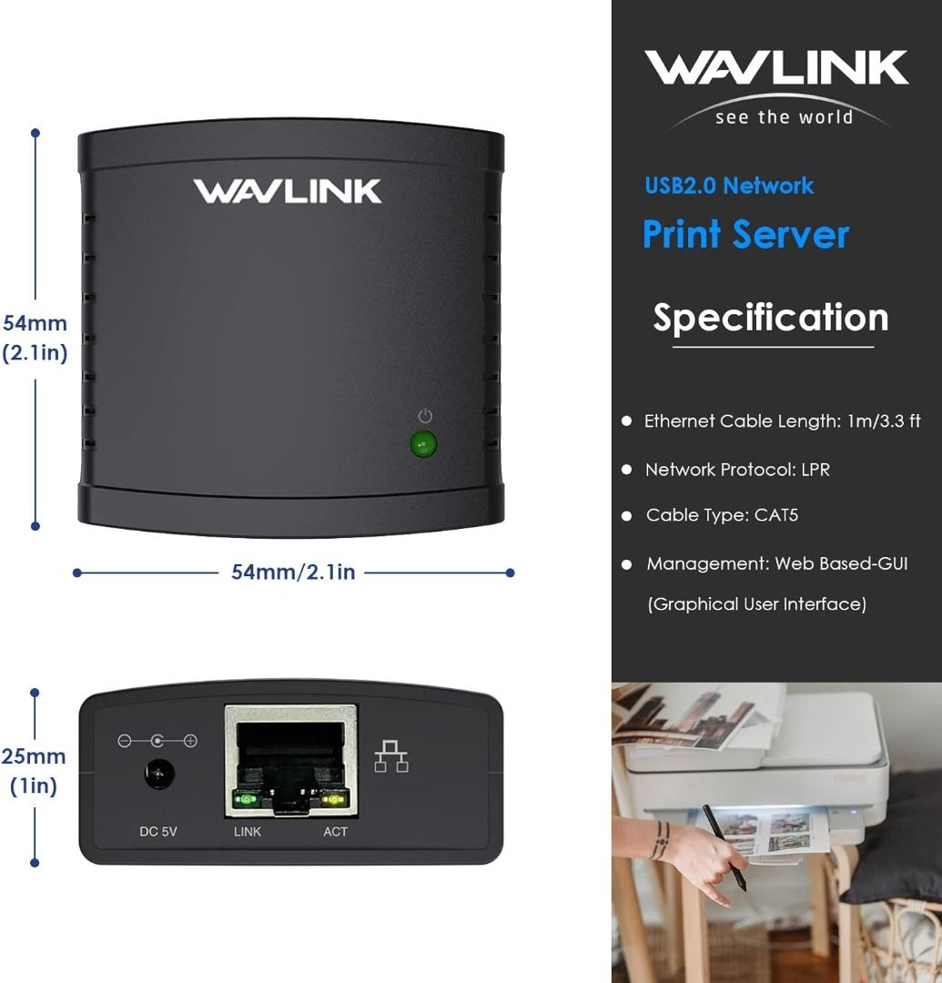 Network Printer, USB 2.0 LRP Print Server Network Printing Device for ...