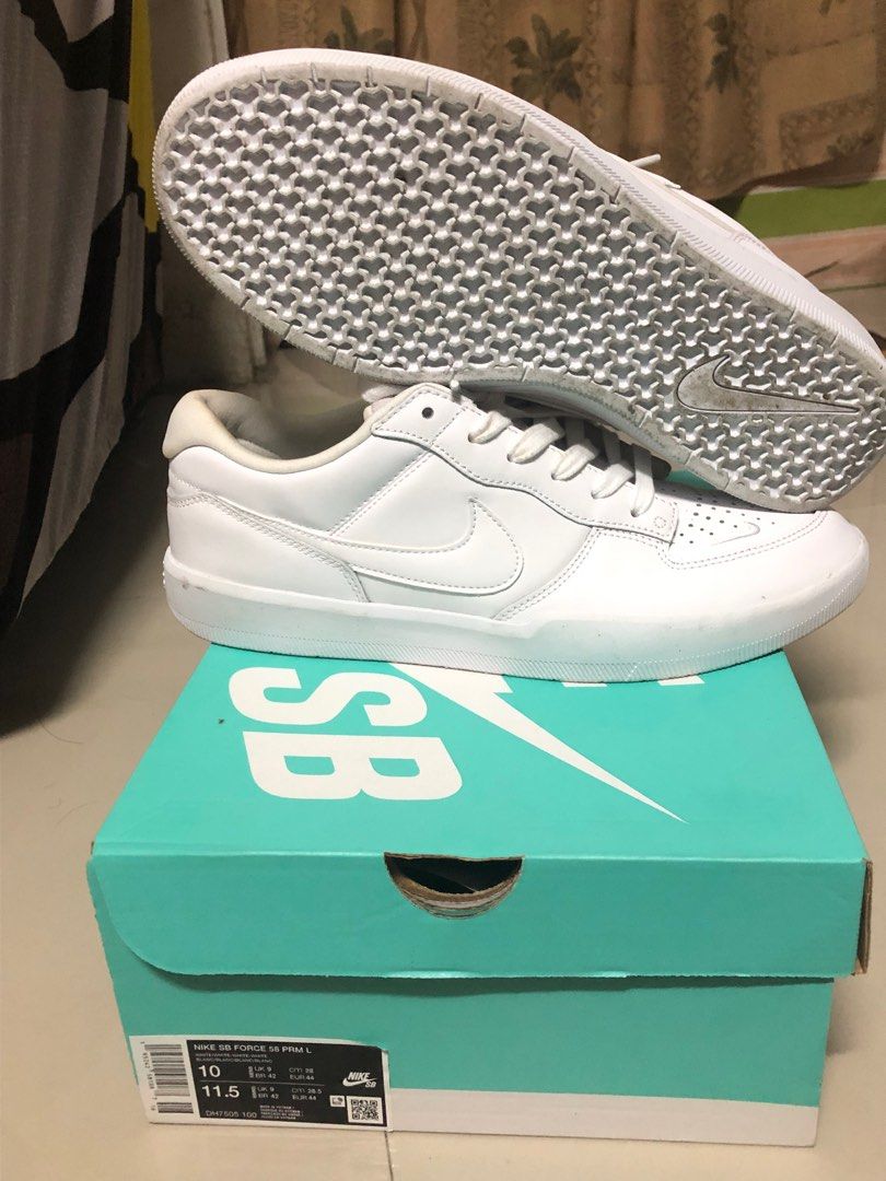 NIKE SB FORCE 58 (Category: Sneakers) located in Manila. Submitted by bertoo0 (Listing ID 1315277428, Image 2). Description: NIKE SB FORCE 58 🤍 Original from Nike Store (Isang beses lang nagamit) - Brand New Size: 10 EUR: 44 CM: 28 Complete Box SEARCHING CODE: DH7505-100 🏷️ : 3500 ( FREE SHIPPING) Pm to purchase 📩 Can do vouch and vc for safety 🍃 .